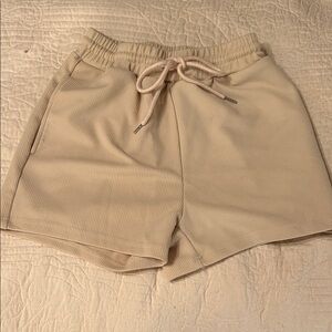 Beige Ribbed Drawstring Shorts